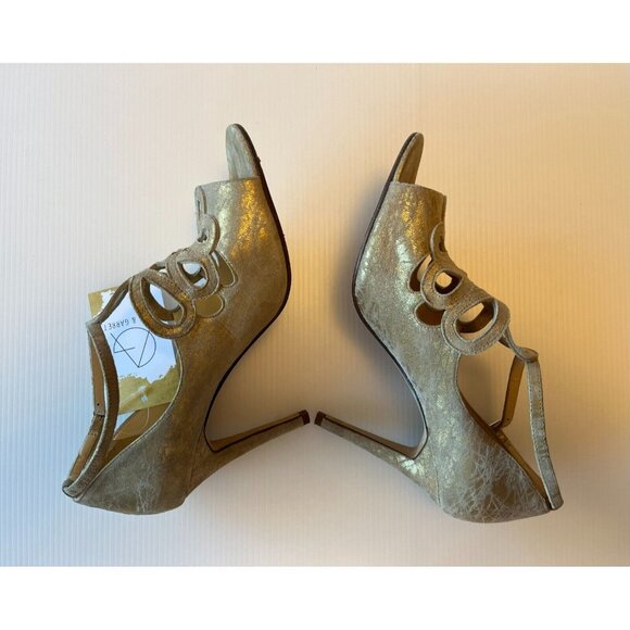 Kate Spade Gold Crackled Leather Strappy Peep Toe Heels, Size 8.5 (US) - Picture 7 of 11